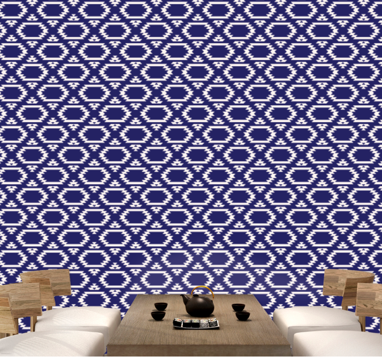 Geometric hexagonal shapes wallpaper for dining area - TenStickers