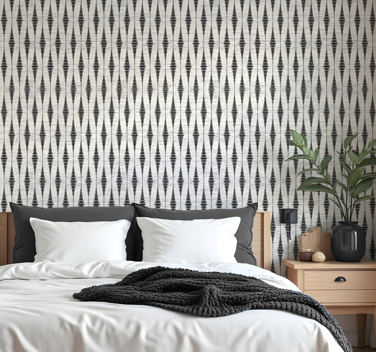 Geometric wallpaper black rabaul ikat design - TenStickers