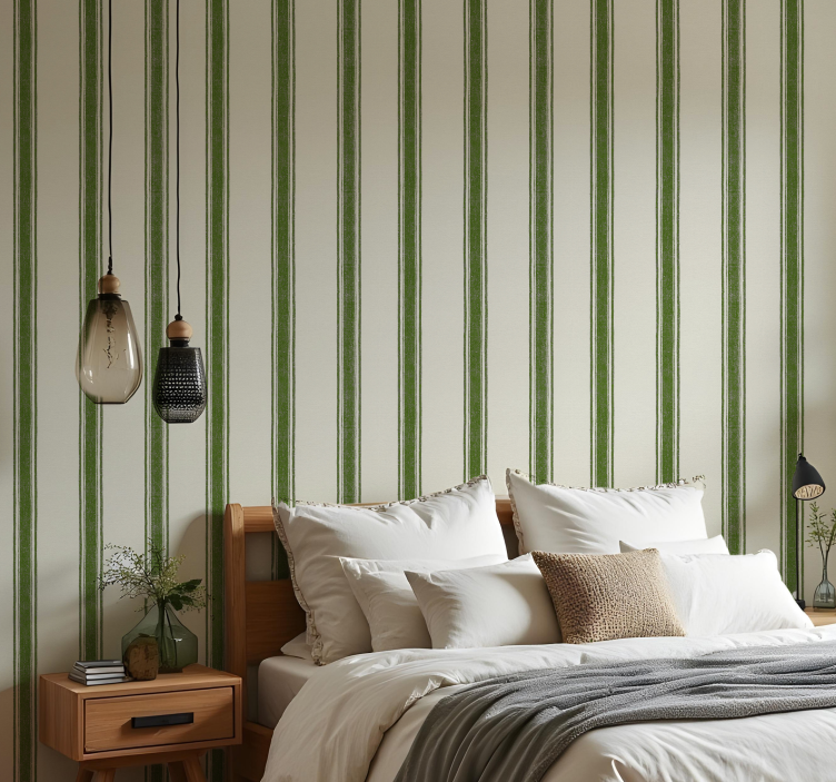 Geometric wallpaper in vertical lines moss green - TenStickers