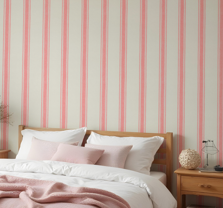 Geometric wallpaper vertical lines pastel pink - TenStickers