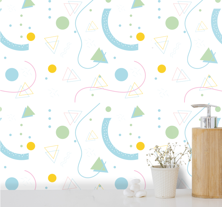 Geometric wallpaper with playful shapes - TenStickers