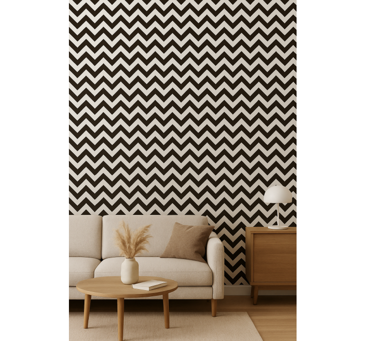 Wallpaper vertically striped black and white zigzag - TenStickers