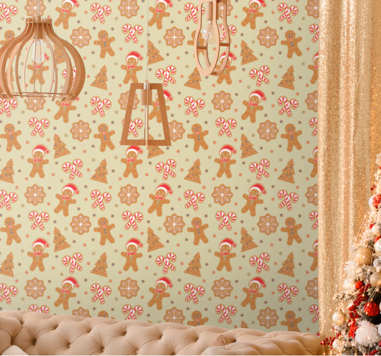 Gingerbread Santa Claus pattern wallpaper - TenStickers