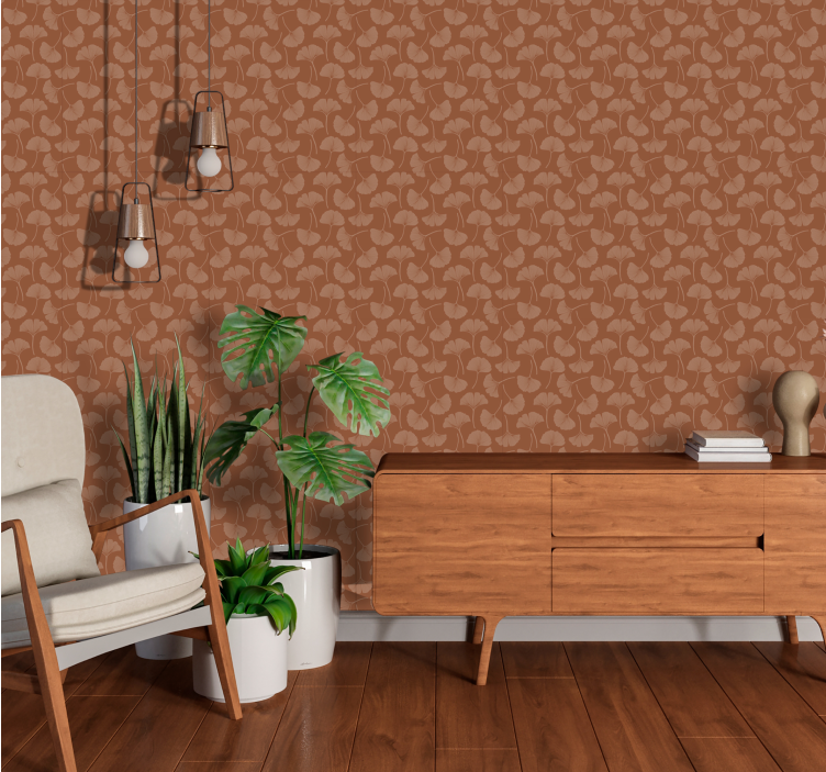 Ginkgo leaves Terracotta colour wallpaper - TenStickers