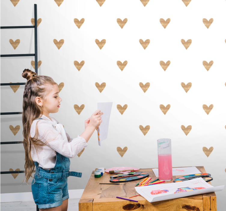 Golden heart with white background children's wallpaper - TenStickers