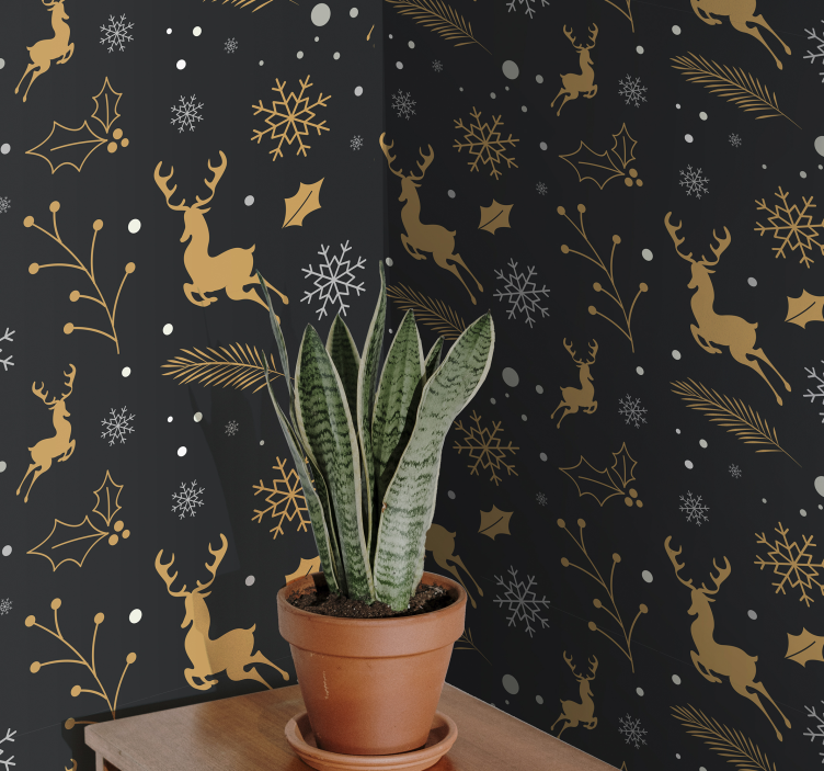 Golden Reindeer Motif holiday christmas wallpaper - TenStickers