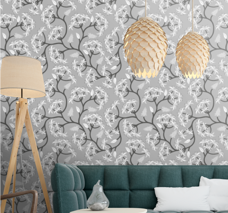 Gray branch pattern flowers wallpaper - TenStickers