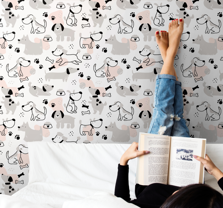 Gray dogs pattern bedroom wallpaper - TenStickers