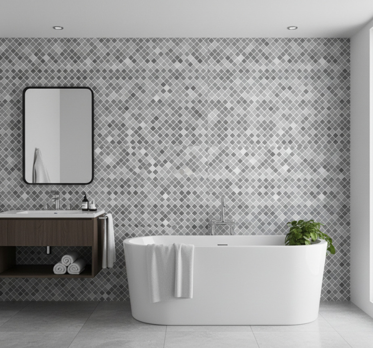 Gray mosaic bathroom wallpaper - TenStickers