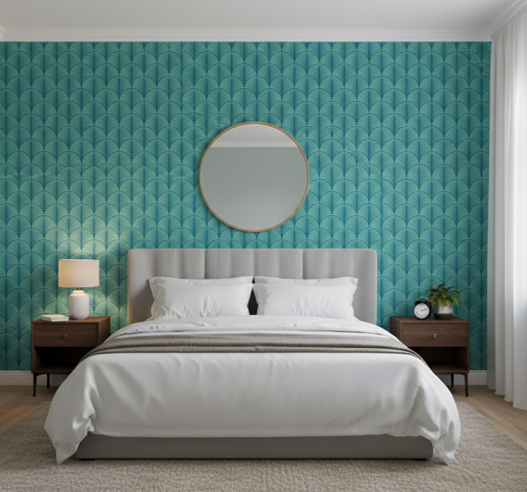Green blue wall paper in bedroom - TenStickers
