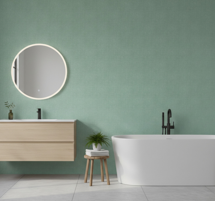 Green linen imitation bathroom wallpaper - TenStickers