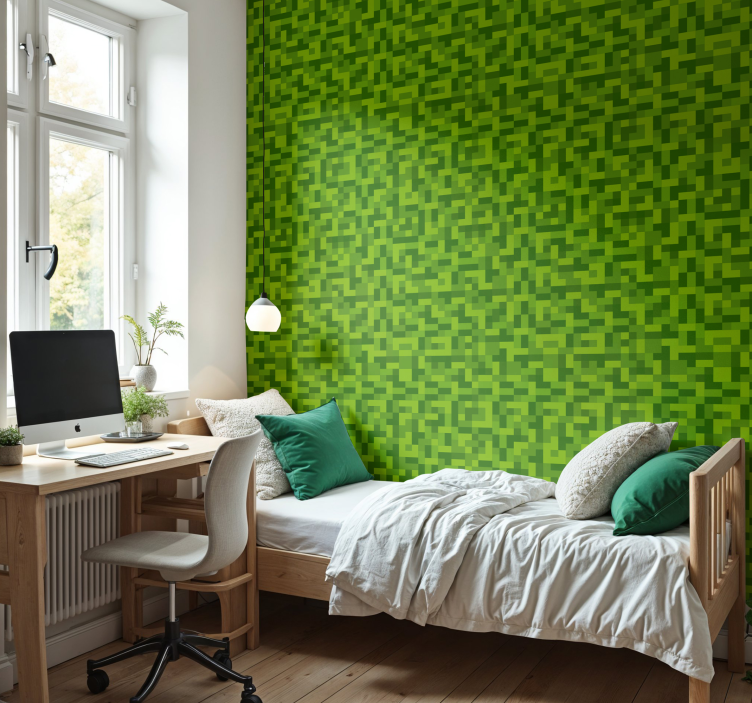 Green squarred gaming design teenage bedroom wallpaper - TenStickers