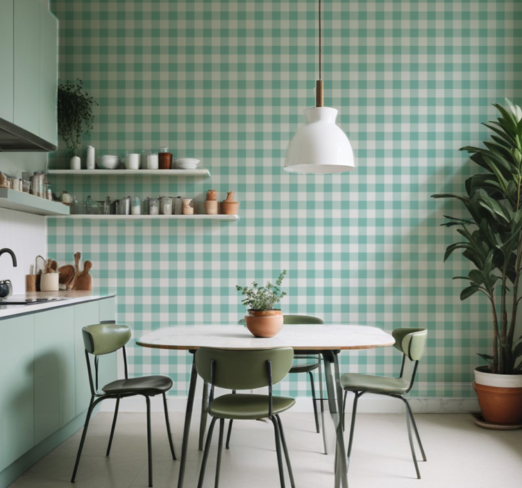 Green tartan kitchen wallpaper - TenStickers