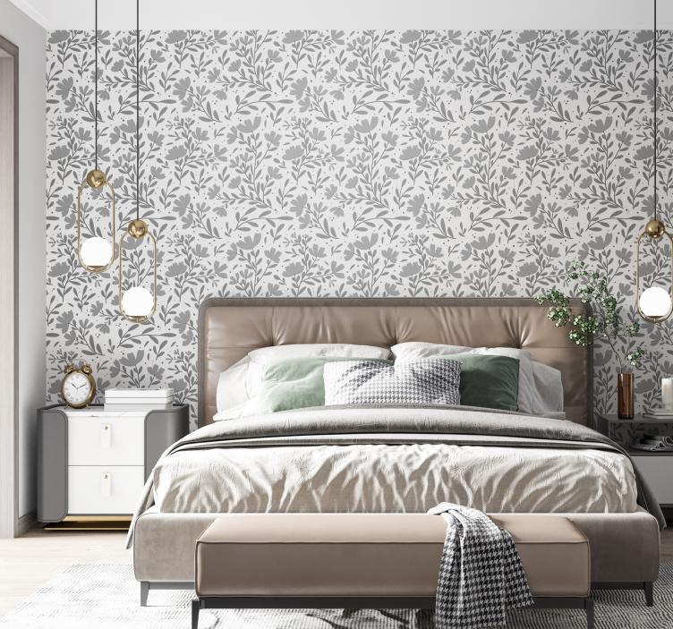 Grey flowers pattern headboard wallpaper - TenStickers