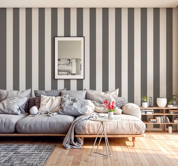 Stripe wallpaper Grey Vertical Lines Living Room Wall Mural - TenStickers