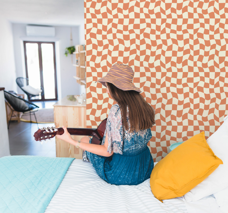 Groovy checkered pattern Square wallpaper - TenStickers