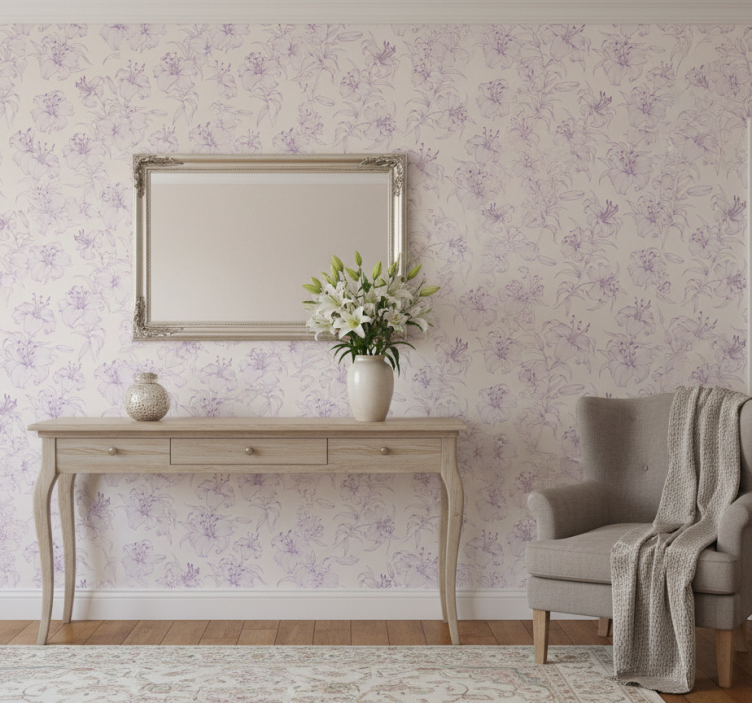 Hallway wallpaper blooming lilies floral design - TenStickers