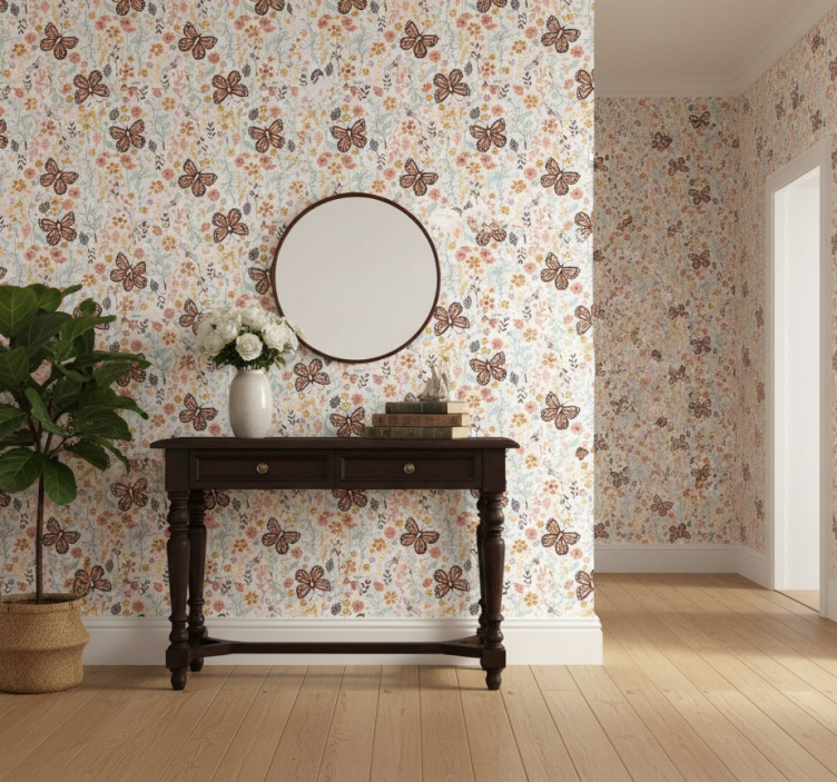 Hallway wallpaper butterfly garden design - TenStickers