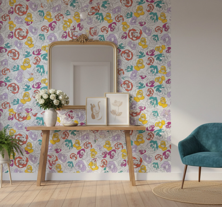 Hallway wallpaper colorful rose design - TenStickers