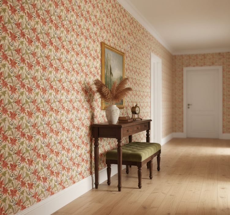 Hallway wallpaper colourful vintage lilies floral pattern - TenStickers