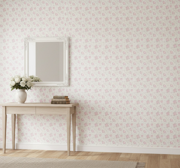 Hallway wallpaper delicate pink roses - TenStickers