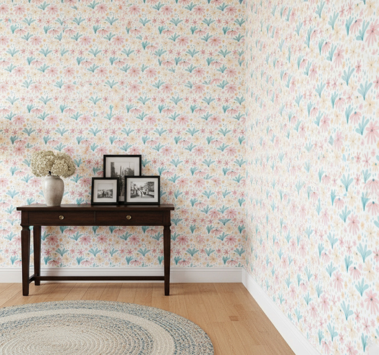Hallway wallpaper floral daisies design - TenStickers