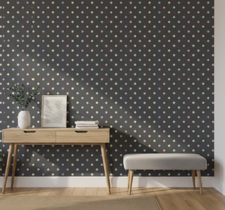 Hallway wallpaper with colored stars on grey - TenStickers