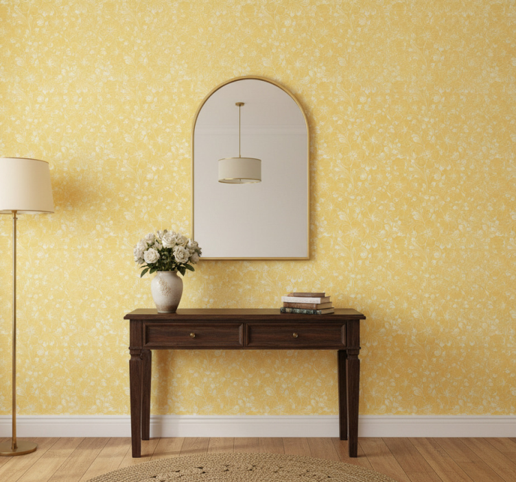 Hallway wallpaper with delicate yellow motif - TenStickers