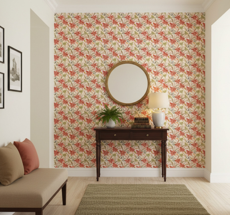 Hallway wallpaper with lively floral design - TenStickers