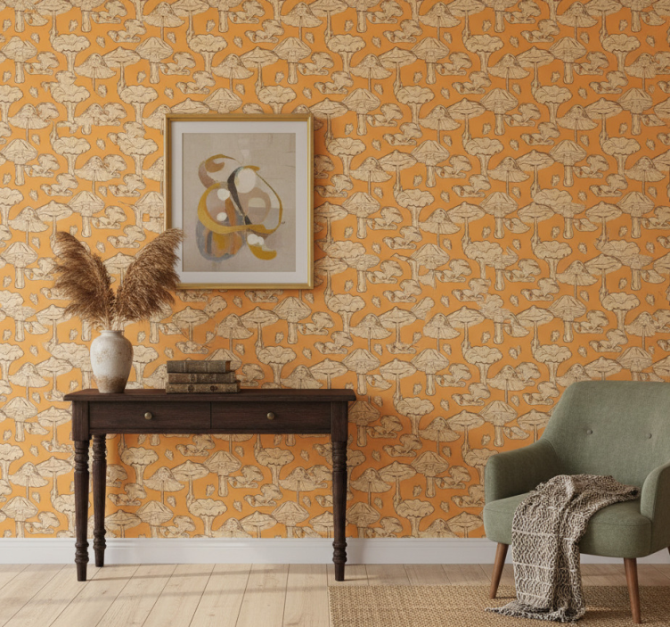 Hallway wallpaper with mushroom pattern design - TenStickers