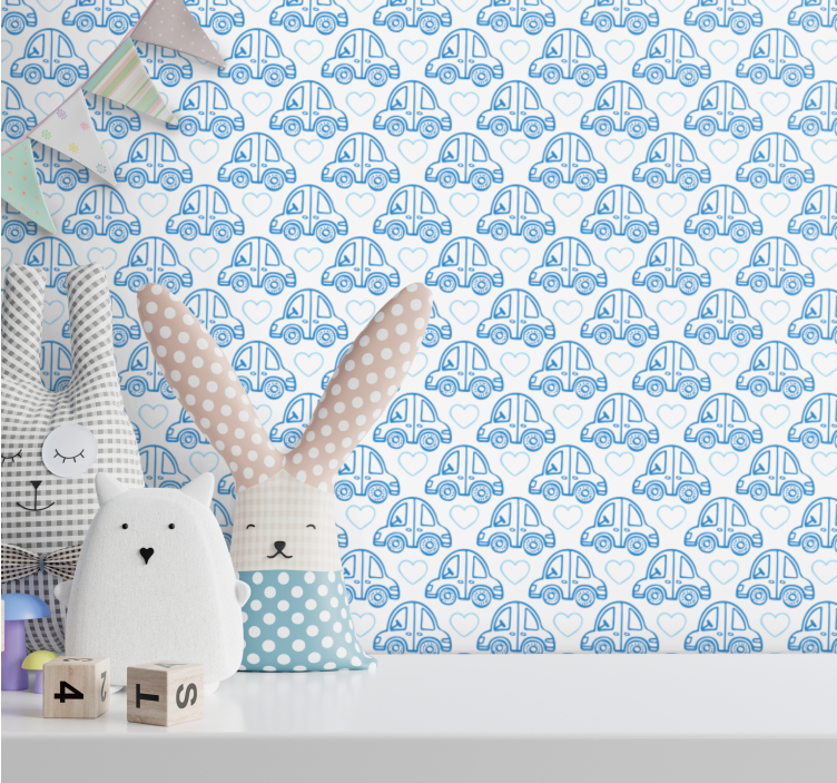 Blue cars motif children's wallpaper - TenStickers