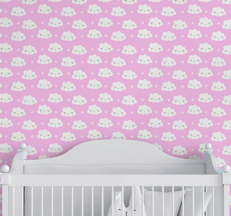 Happy Cloud Faces children's wallpaper - TenStickers