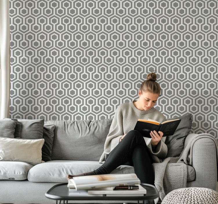 Hexagonal grey pattern geometric wallpaper - TenStickers