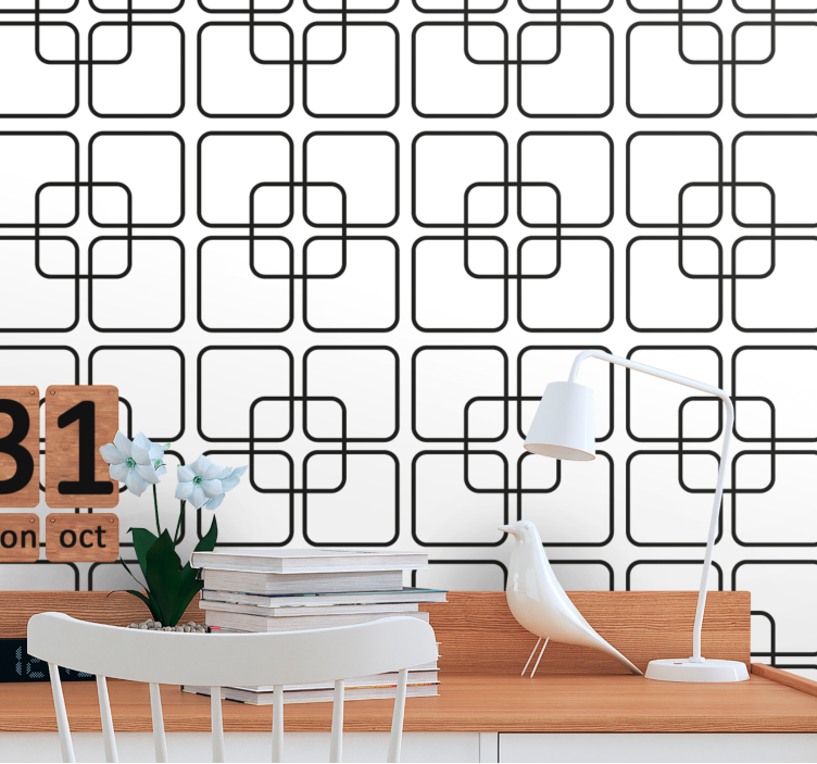 Interlocking squares geometric white wallpaper - TenStickers