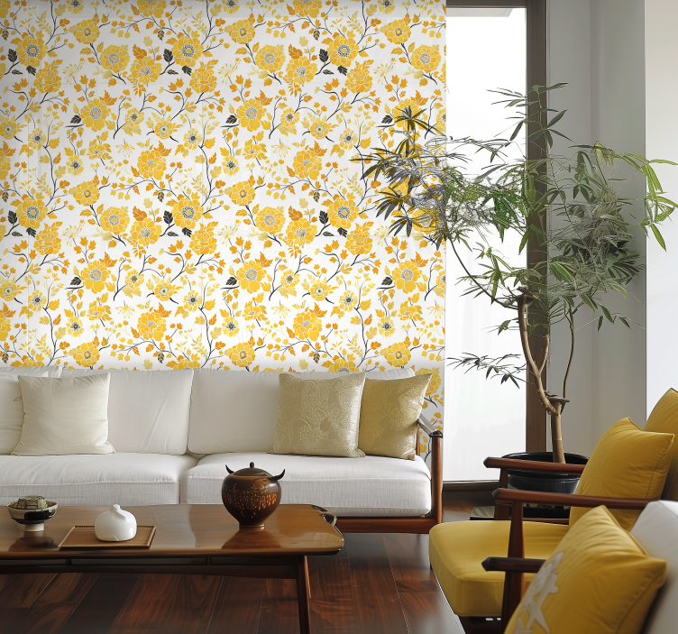 Japanese style yellow wallpaper - TenStickers