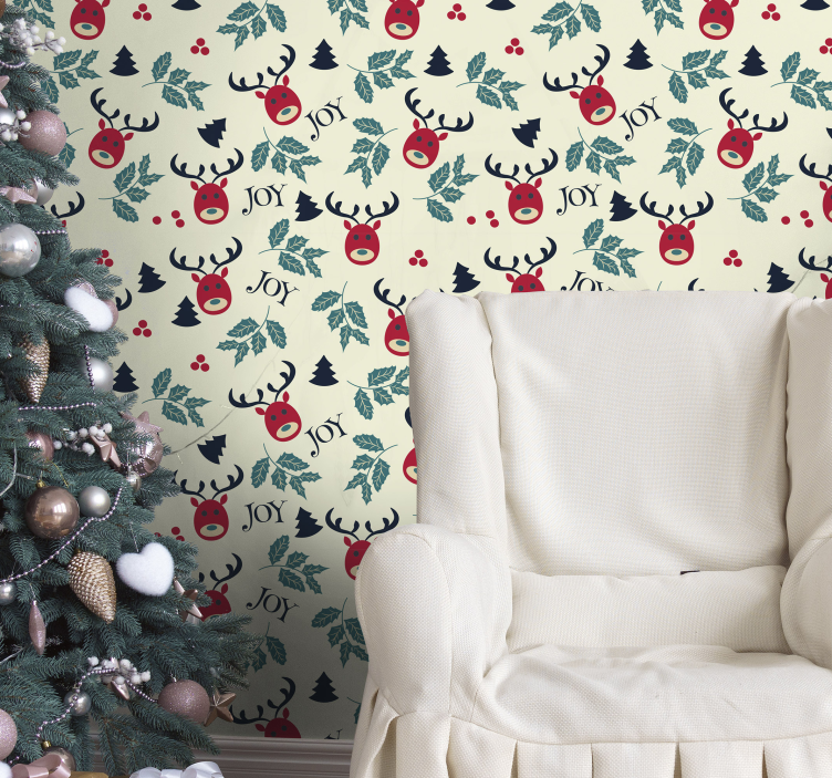 Joy and reindeer  Living Room Wallpaper - TenStickers