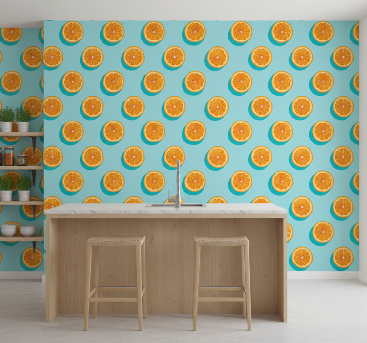 Kitchen wallpaper citrus slice design - TenStickers