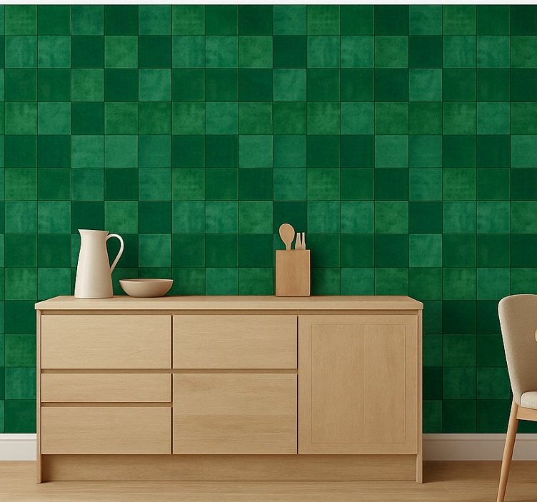 Kitchen wallpaper emerald tile design - TenStickers