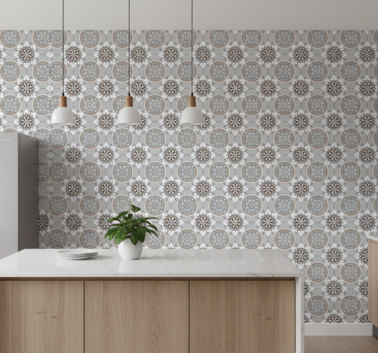 Kitchen wallpaper floral tile design - TenStickers