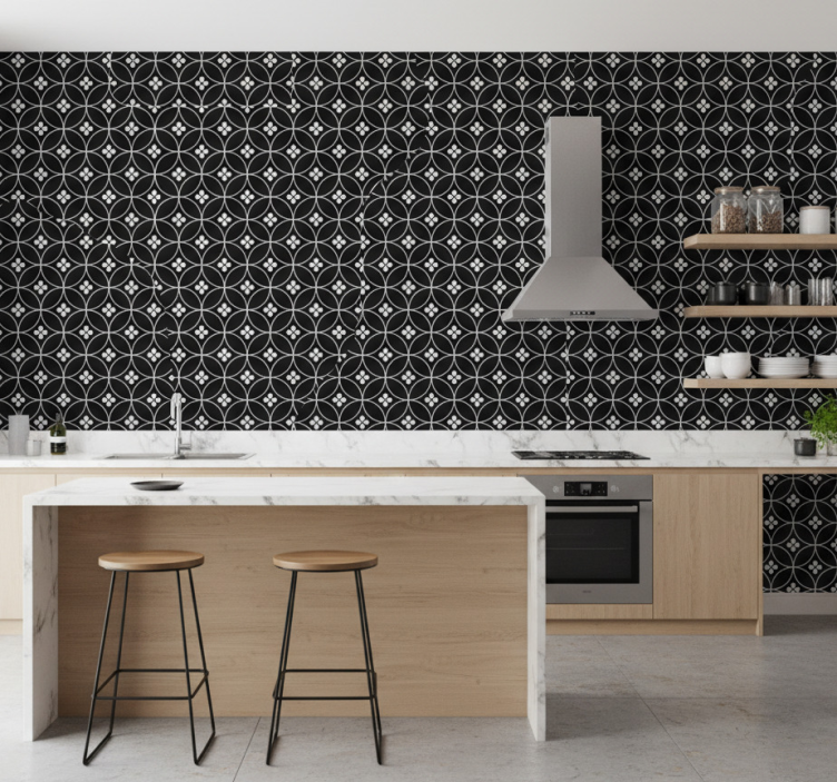 Kitchen wallpaper flower tiles - TenStickers