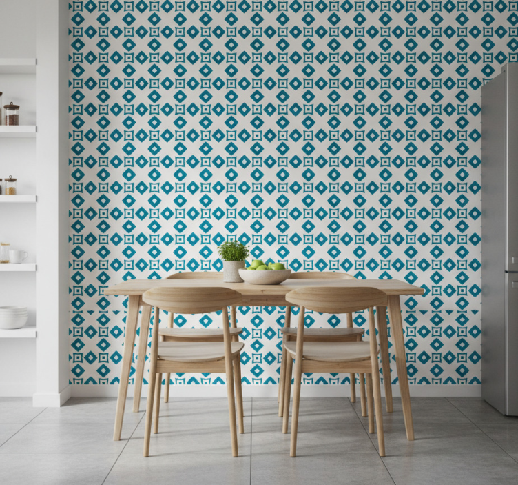 Kitchen wallpaper geometric blue pattern - TenStickers