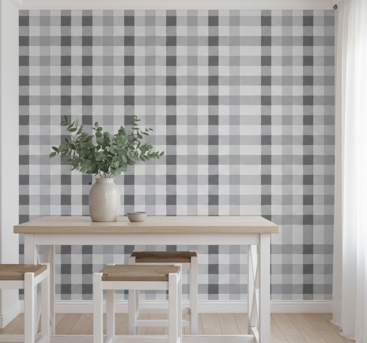 Kitchen wallpaper grey gingham pattern - TenStickers