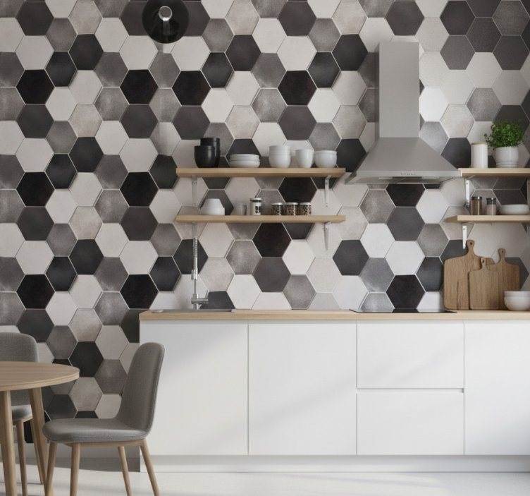 Kitchen wallpaper grey hexagons - TenStickers