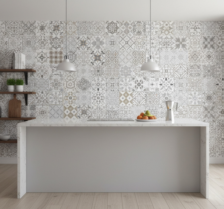 Kitchen wallpaper grey mosaic design - TenStickers