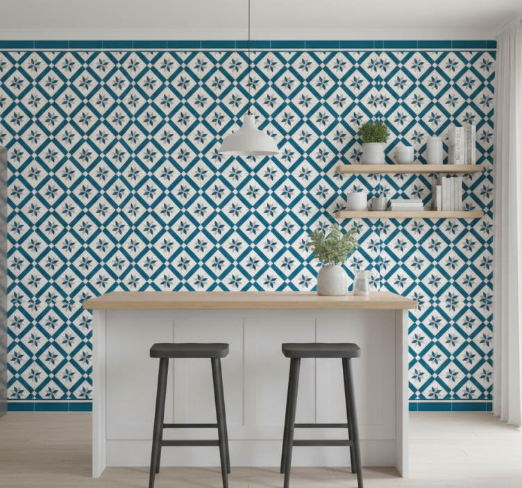 Kitchen wallpaper hydraulic blue - TenStickers