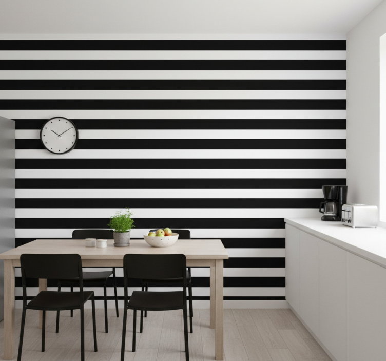 Kitchen wallpaper in black and white stripes - TenStickers