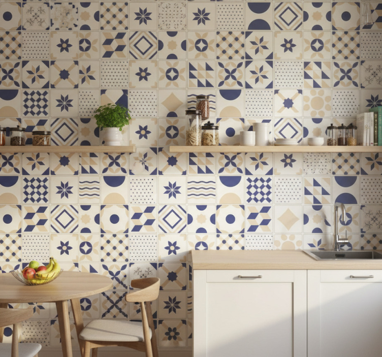 Kitchen wallpaper in ceramic tile design - TenStickers