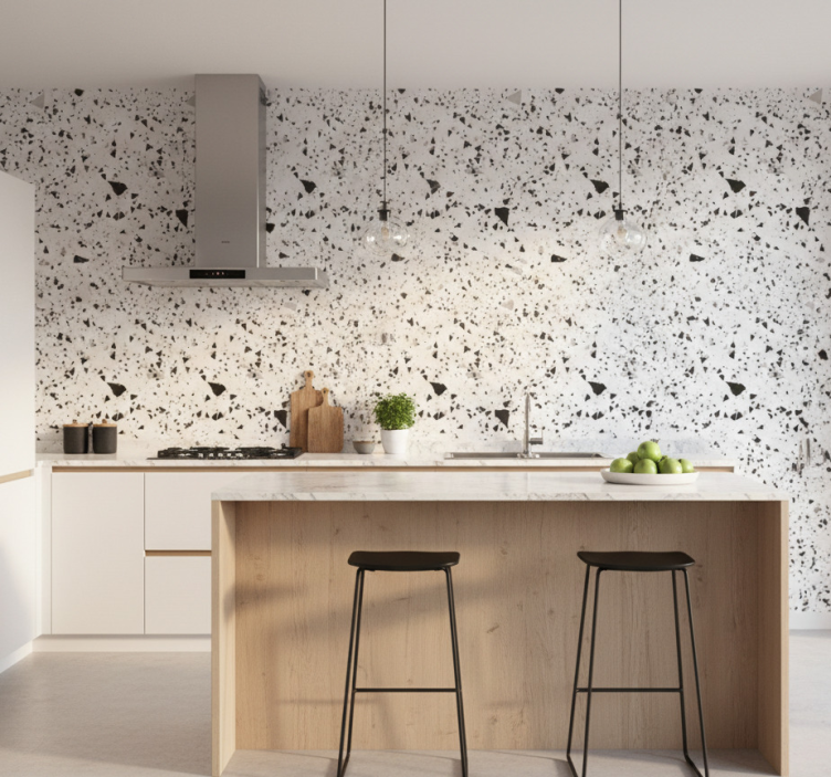 Kitchen wallpaper in gray, white and black terrazzo - TenStickers