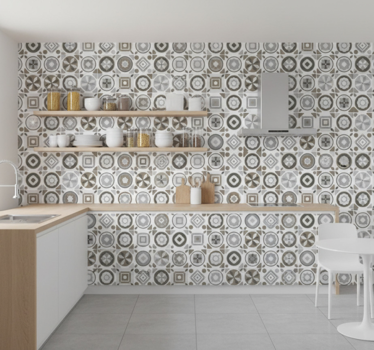 Kitchen wallpaper in grey-toned hydraulic design - TenStickers