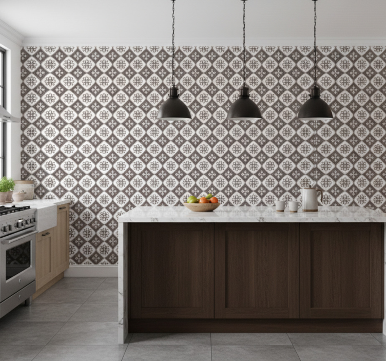 Kitchen wallpaper in portuguese tile style - TenStickers
